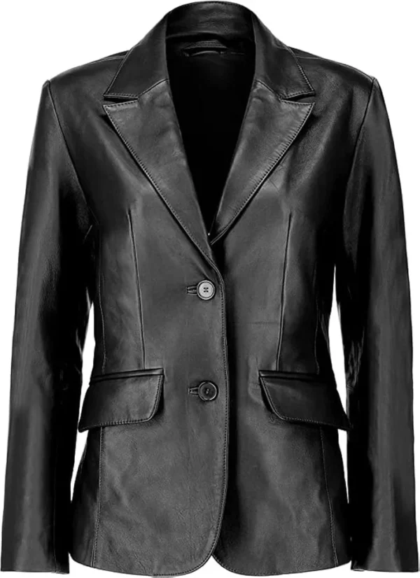 Womens Black Leather Blazer Two-Button Blazer For Women