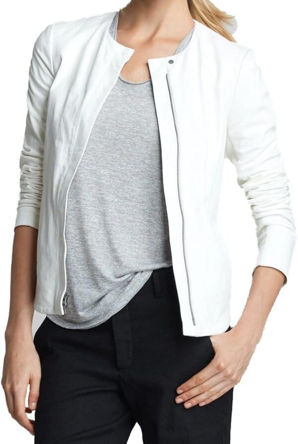 Womens White Leather Jacket Trendy Biker Jacket