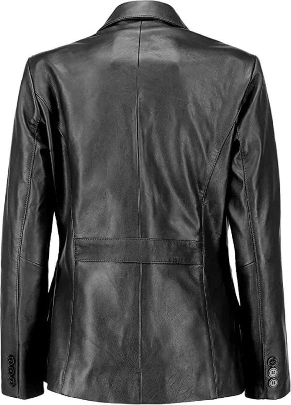 Womens Black Leather Blazer Two-Button Blazer For Women - Image 2