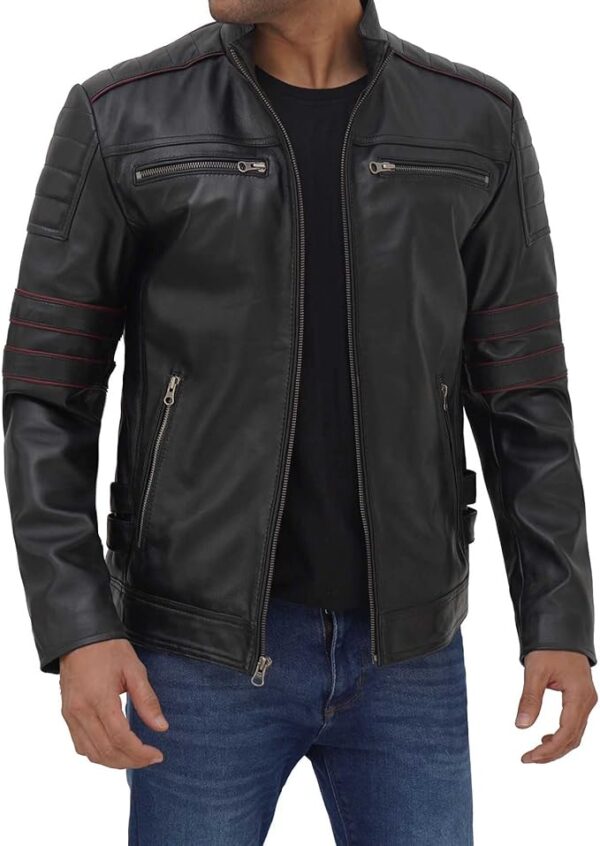 Leather Jacket Men - Real Lambskin Cafe Racer Style Casual Leather Jackets For Mens - Image 2