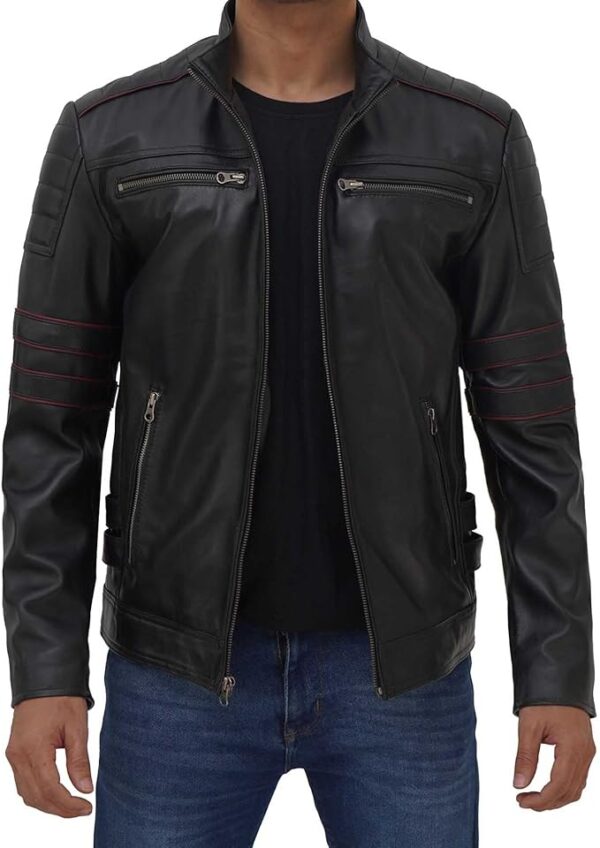 Leather Jacket Men - Real Lambskin Cafe Racer Style Casual Leather Jackets For Mens