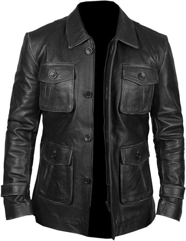 Mens Leather Coat Four button Black Real Leather Blazar Coat for Men