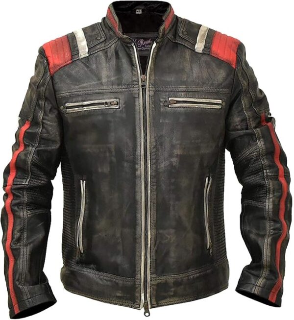 Cafe Racer Vintage Retro Distressed Biker Black Cowhide Leather Jacket - Moto Leather Jacket Men