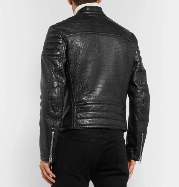 Crocodile Black biker Leather Jacket For Men - Image 2