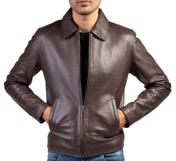 Mens Black&Brown Bomber Leather Jacket - Image 2