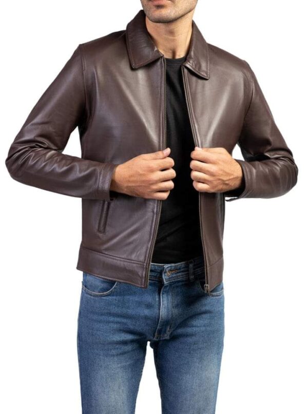 Mens Black&Brown Bomber Leather Jacket - Image 3