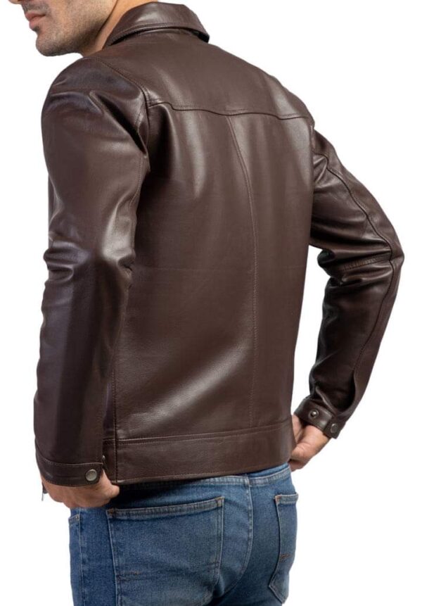 Mens Black&Brown Bomber Leather Jacket - Image 4