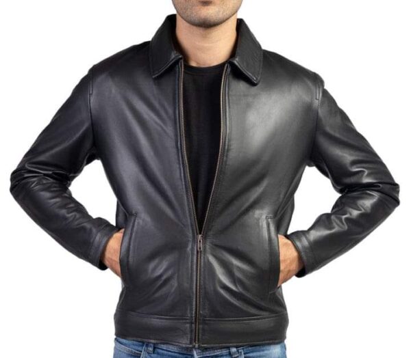 Mens Black&Brown Bomber Leather Jacket