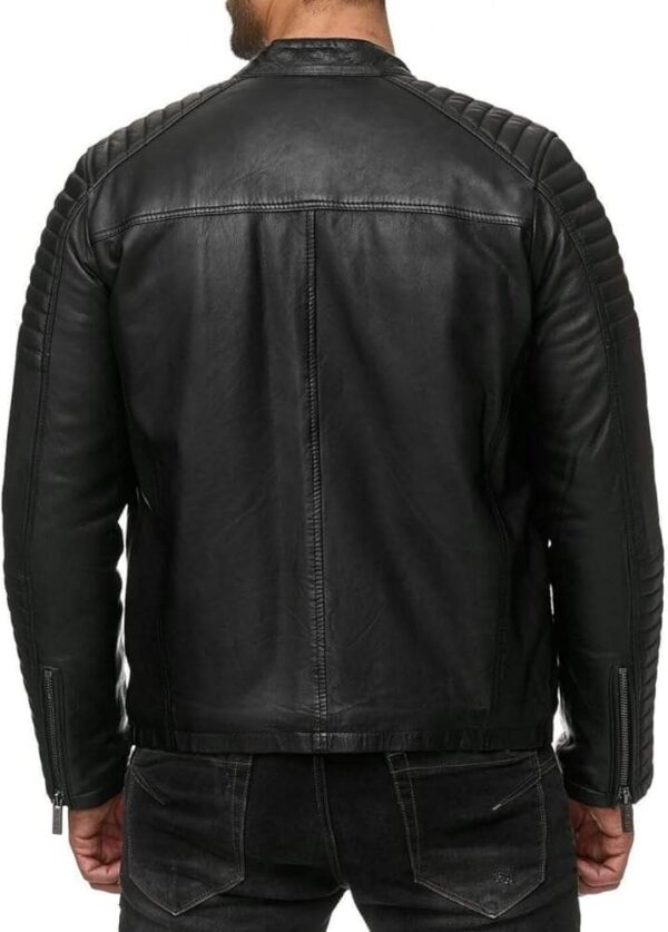 Men’s Quilted Black Leather Jacket - Image 4