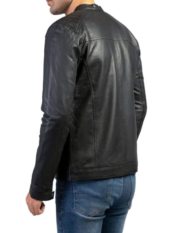 Mens Black Biker Leather Jacket Real Lamb-Skin Leather - Image 3