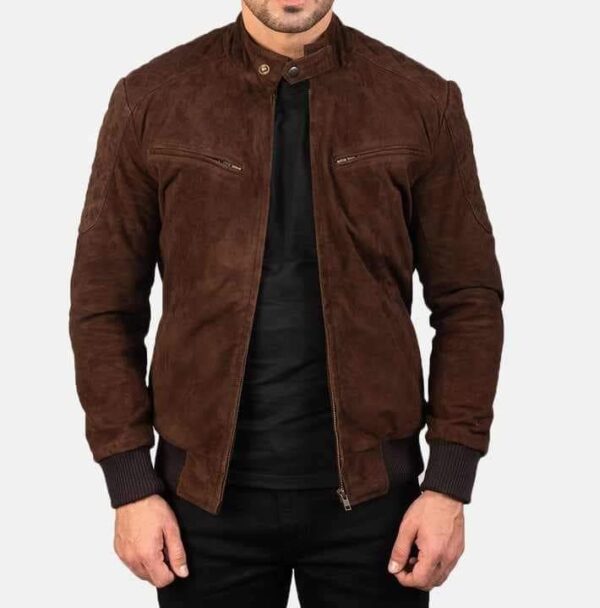 Mens Suede Jacket Brown Suede Bomber Jacket - Image 2