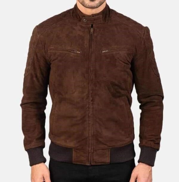 Mens Suede Jacket Brown Suede Bomber Jacket