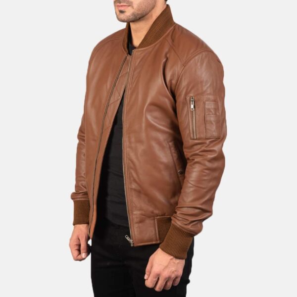 Leather Jacket Men Cognac Bomber jacket For Men - Image 3