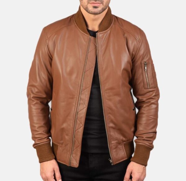 Leather Jacket Men Cognac Bomber jacket For Men