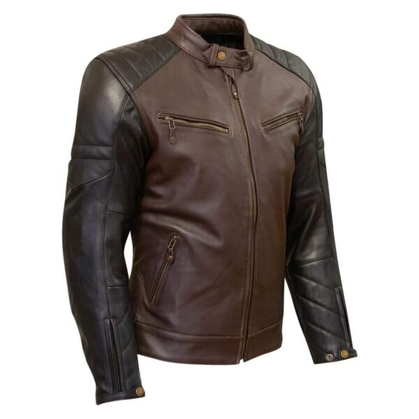 Mens motorcycle Leather Jacket Brown Biker Jacket - Image 2