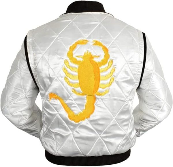 Men's white Bomber Jacket The Drive White Satin Quilted Bomber Jacket - Image 2