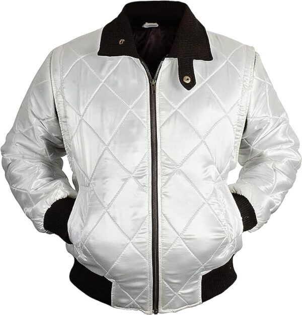 Men's white Bomber Jacket The Drive White Satin Quilted Bomber Jacket