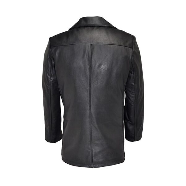 Classic Men's Leather Peacoat - Double-Breasted, Black, Genuine Leather - Image 2