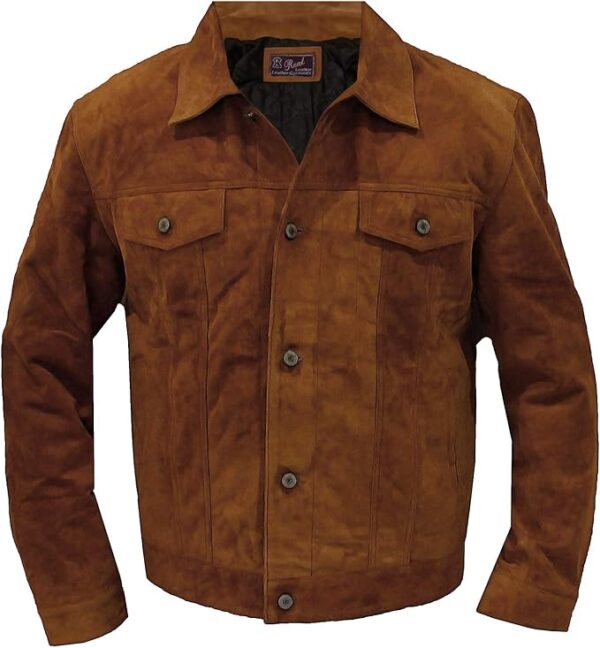 Mens Suede Leather Jacket Trucker Leather Shirt For Men - Image 3