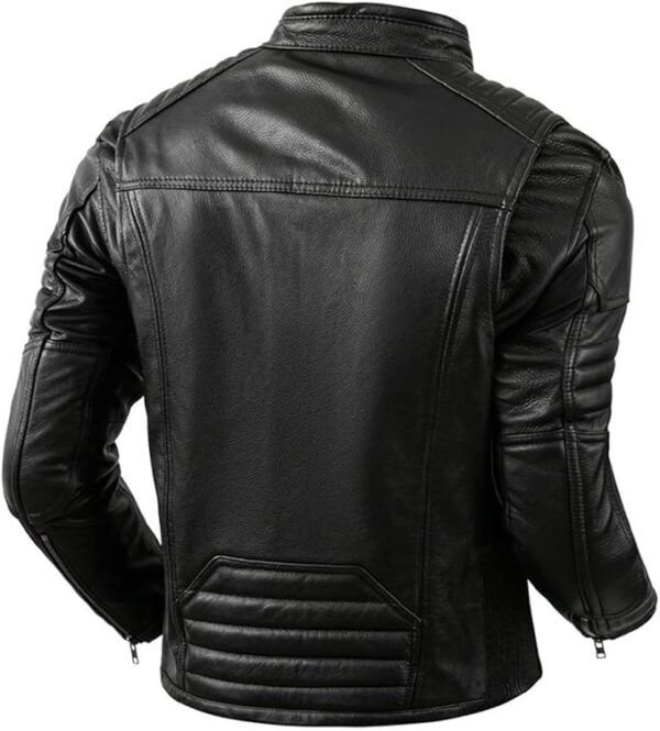 Mens Black Motorcycle Leather Jacket  Cowhide Biker Jacket - Image 3