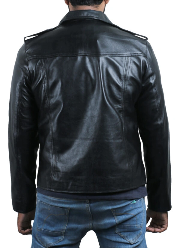 Mens Black Buttoned Leather Jacket Shirt Collar Jacket - Image 2