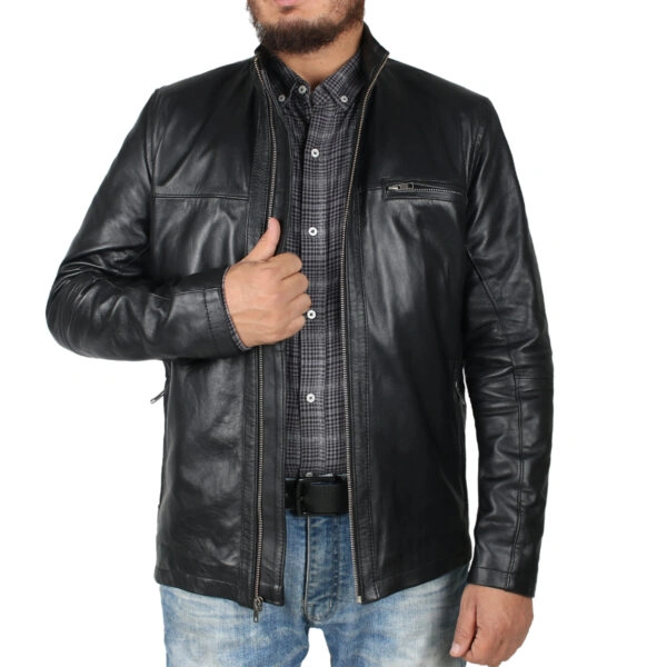 Mens Leather Jacket Black Slim Casual Jacket