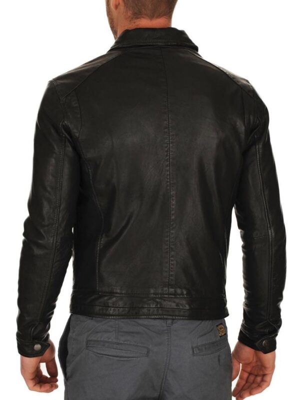 Mens Leather Jacket Men’s Stylish Black Leather Jacket with Zippered Pockets - Image 2