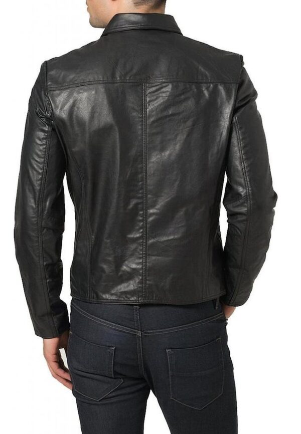 Black Motorcycle Lamb-Skin Leather Jacket For Men - Image 2