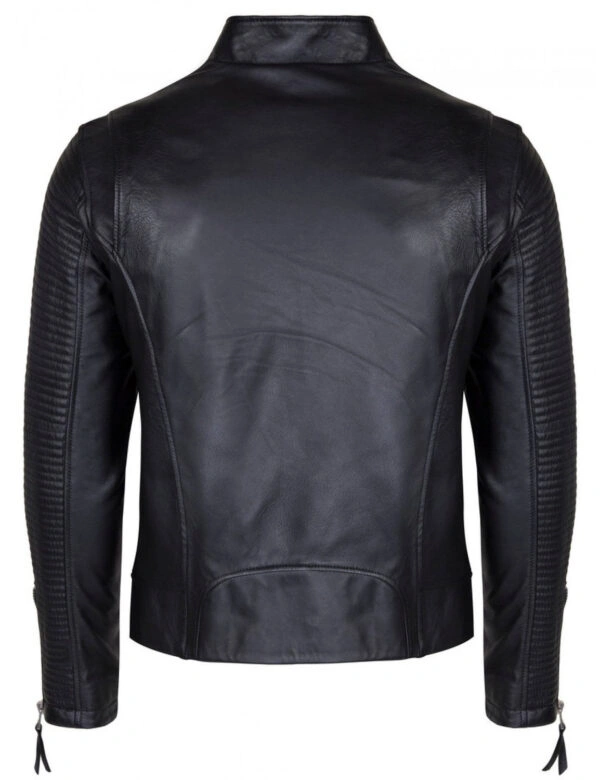 Mens Black Quilted Biker Leather Jacket For Men - Image 2