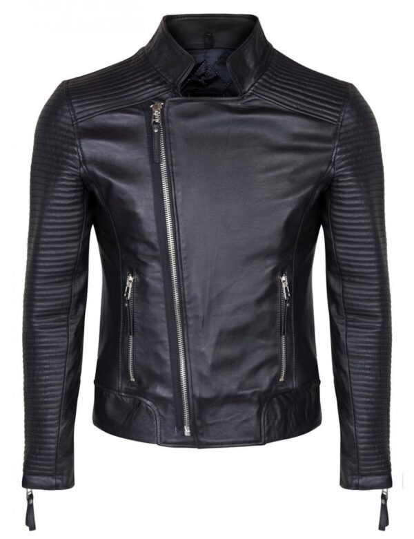 Mens Black Quilted Biker Leather Jacket For Men