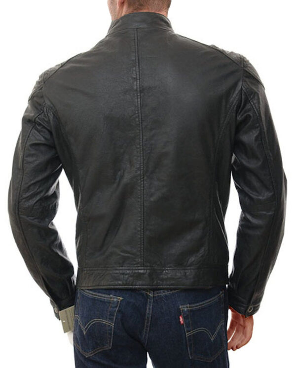 Leather Jacket Men Classic Black zippered Leather Jacket - Image 2