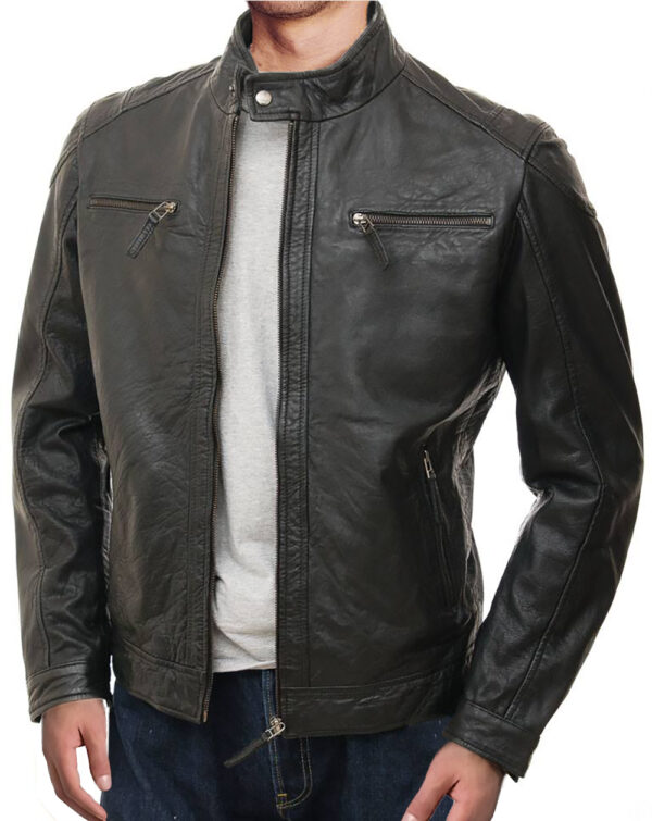 Leather Jacket Men Classic Black zippered Leather Jacket